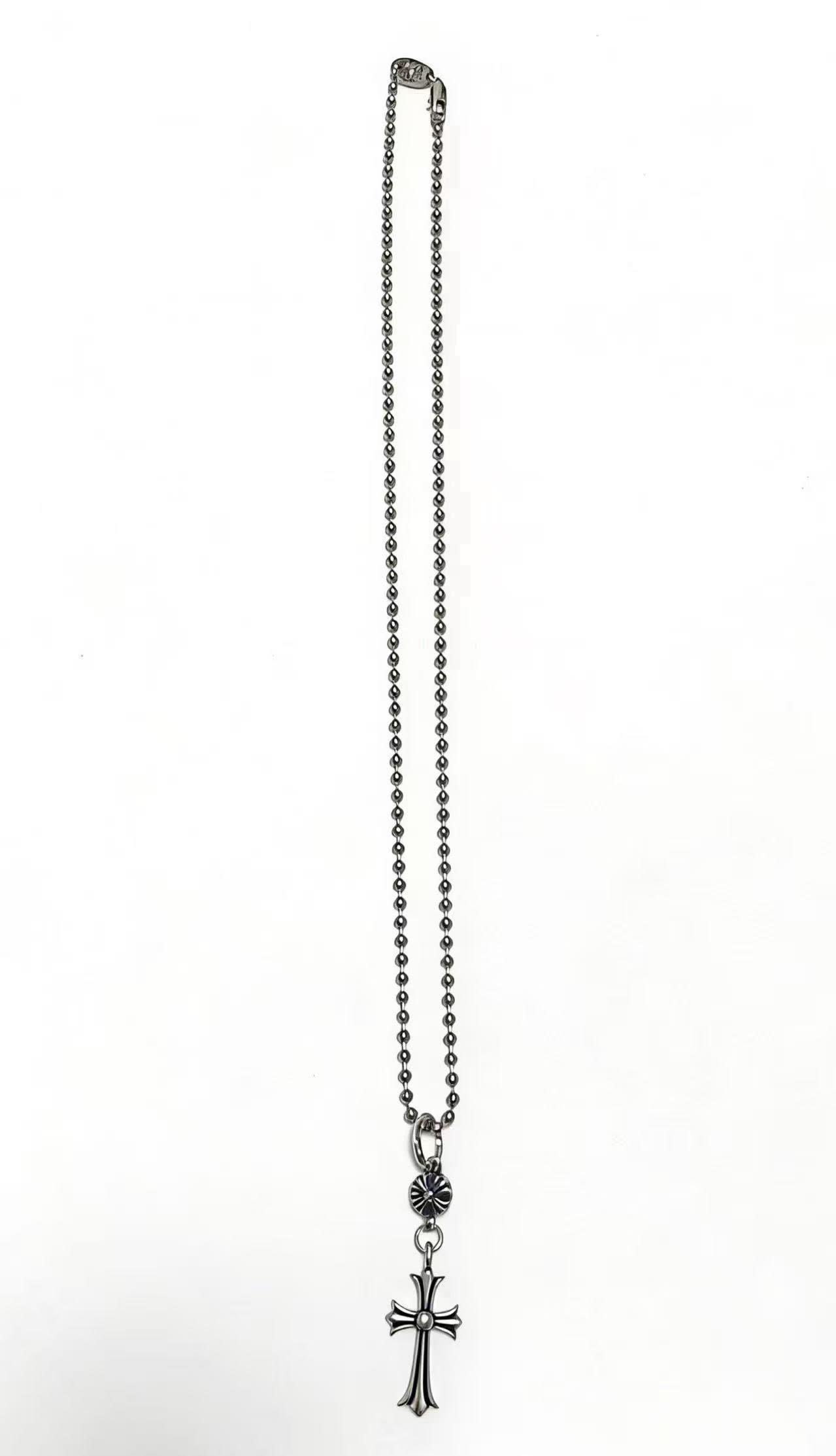 Chrome Hearts Silver Beaded Cross Necklace